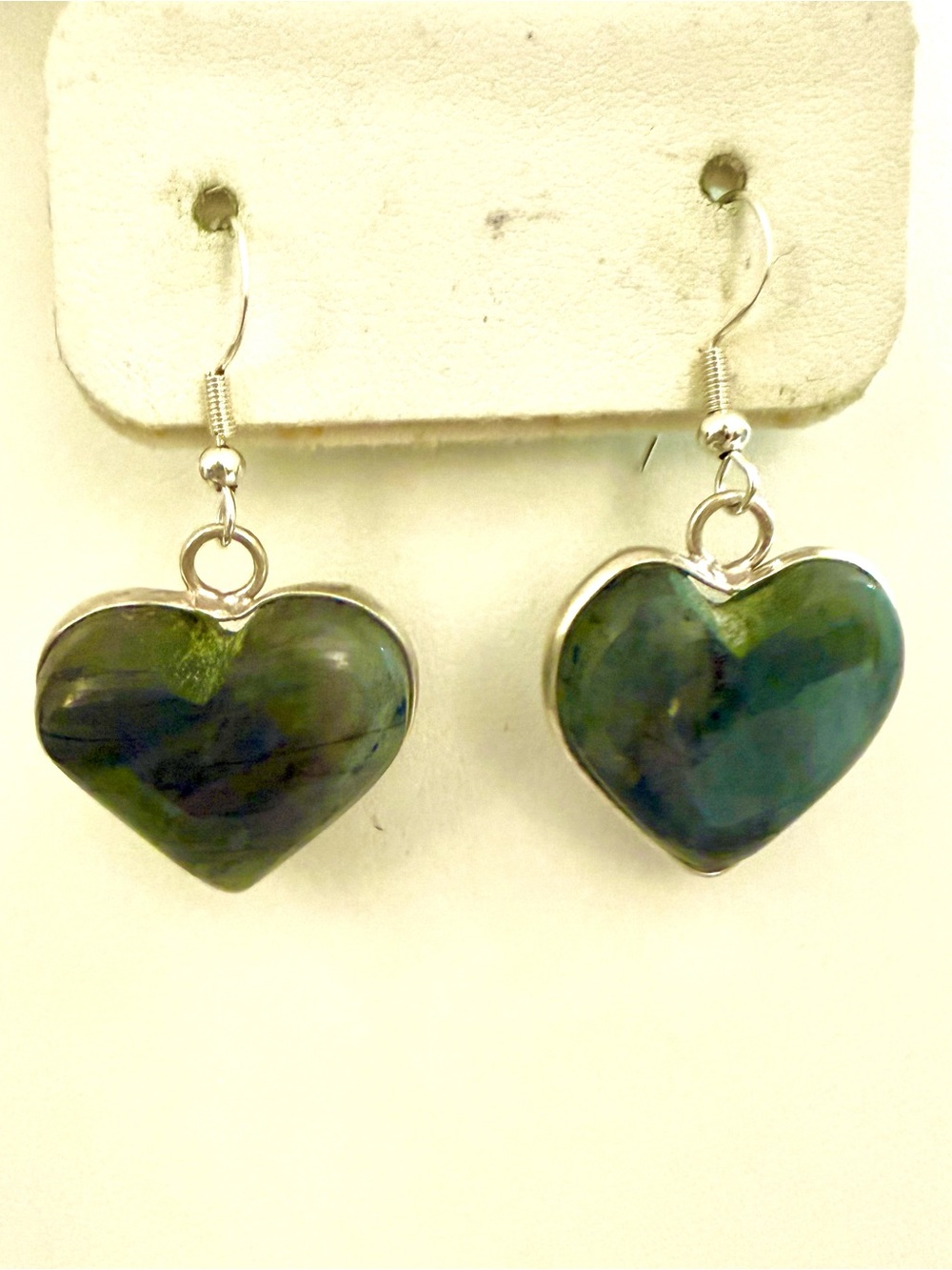 Genuine Labradorite Heart Drop Earrings 925 Sterling Silver Blue Flash NWOT